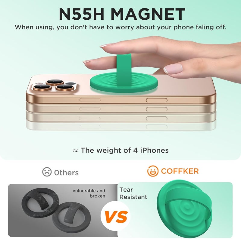COFFKER Magnetic Phone Grip Ring Holder, Liquid Silicone Magnet Cell Phone Grip Finger Loop, Compatible with Magsafe, Back of Phone for iPhone 17/16/15/14/13/12 Series, Emerald Green - Image 5